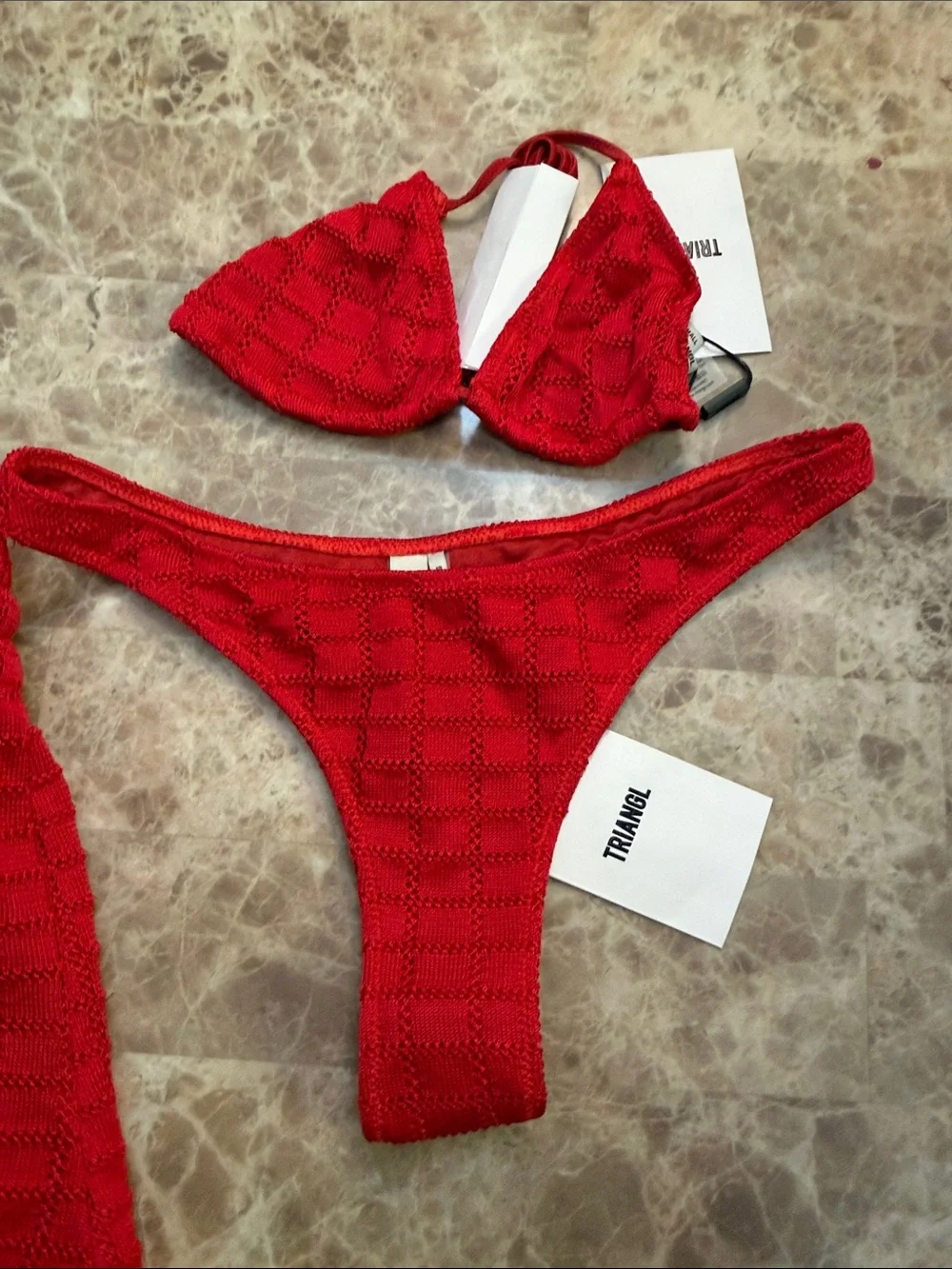 triangl swimwear Red Crochet Triangle Bikini Set with Cover-Up - Picture 6 of 9